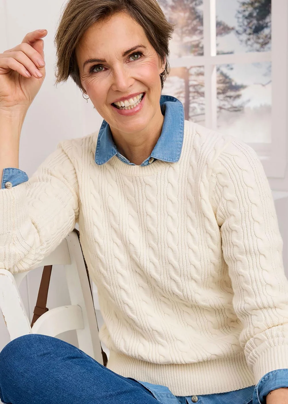 Cotton Traders Cream Cutest Cable Jumper - Size 8 Image 1