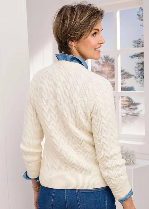 Cotton Traders Cream Cutest Cable Jumper - Size 8 Image 2