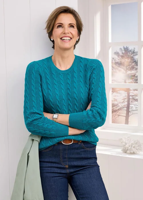 Cotton Traders Teal Blue Cutest Cable Jumper - Size 18 Clothing Image 1