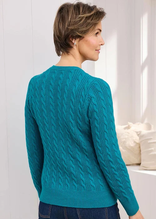 Cotton Traders Teal Blue Cutest Cable Jumper - Size 18 Clothing Image 2