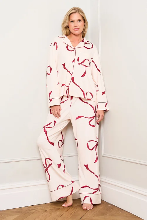 JimJam Burgundy Bow Print Pyjama - Large Image 1