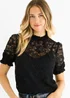 Gini London Black High Neck Lace Loose Fit Blouse - Size 12 Image 3