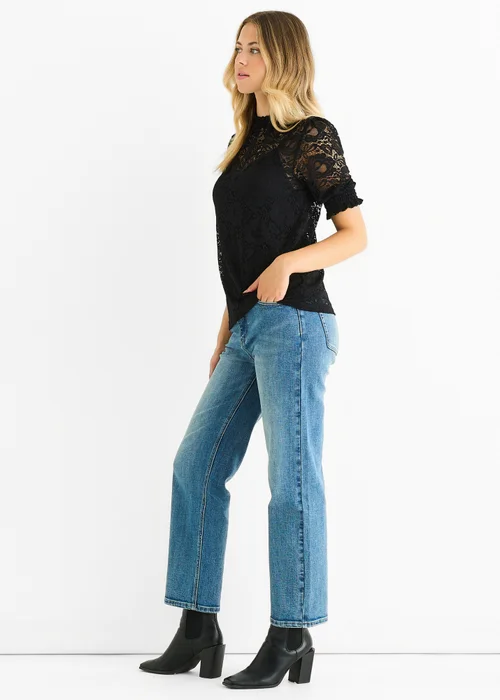 Gini London Black High Neck Lace Loose Fit Blouse - Size 12 Image 4