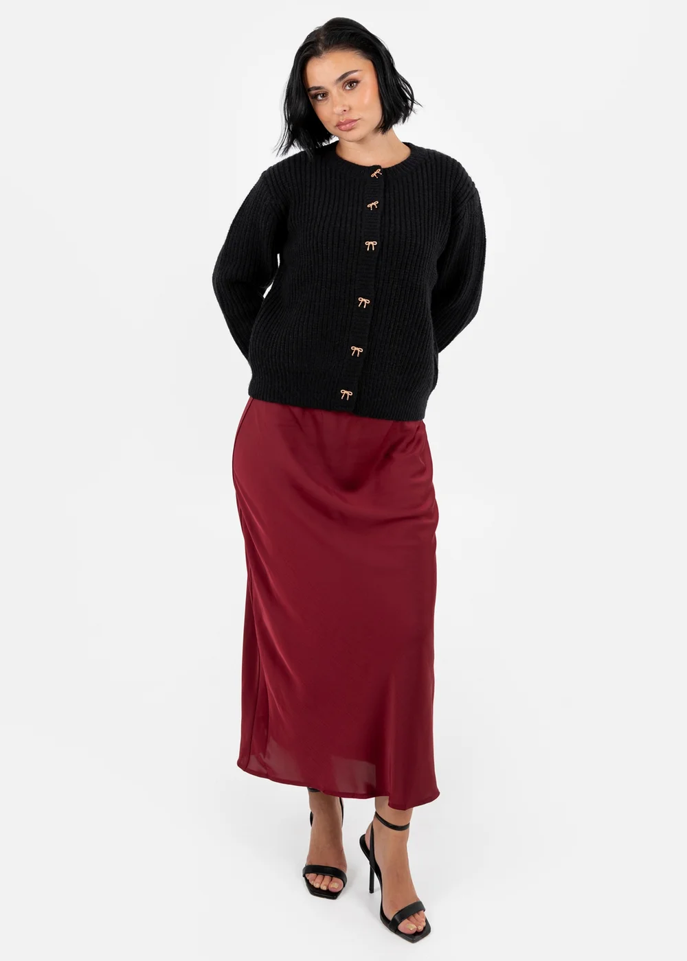 Lovedrobe Bow Button Round Neck Black Cardigan - Size 24 - 26 Image 1