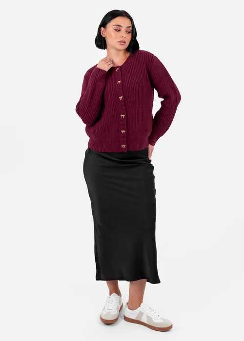 Lovedrobe Bow Button Round Neck Burgundy Cardigan - Size 20-22 Image 1