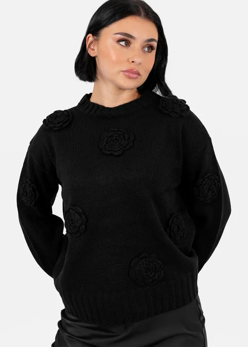 Lovedrobe Black Floral Applique Jumper - Size 12-14 Image 3