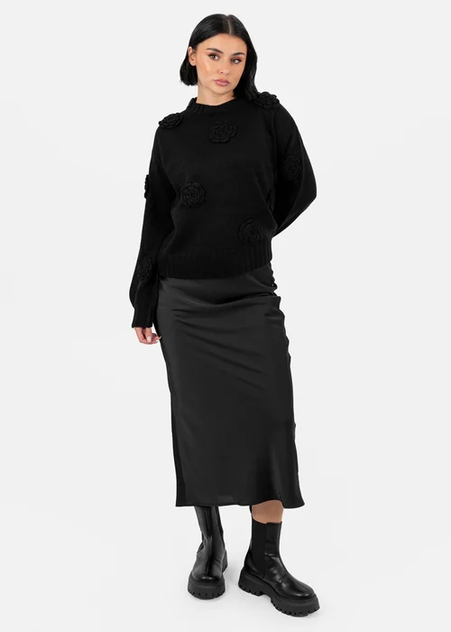 Lovedrobe Black Floral Applique Jumper - Size 12-14 Image 1