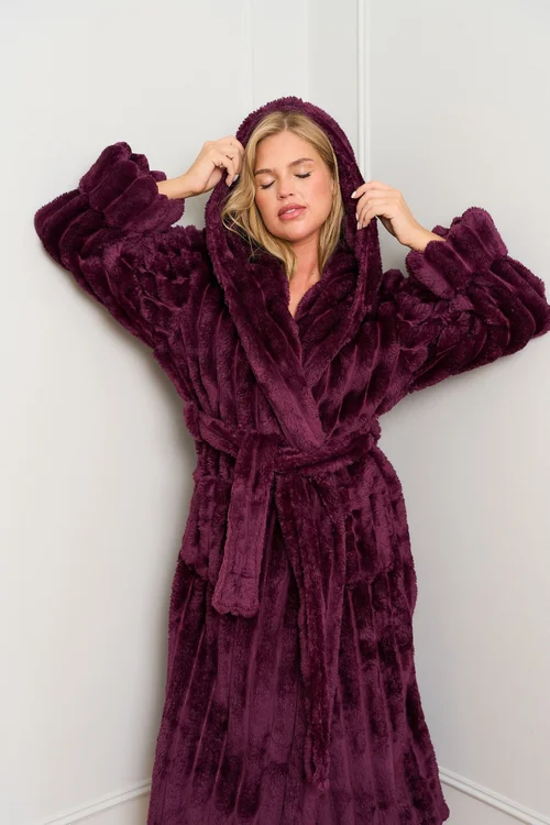 JimJam Burgundy Ribbed Dressing Gown - Large/Extra Large Image 2