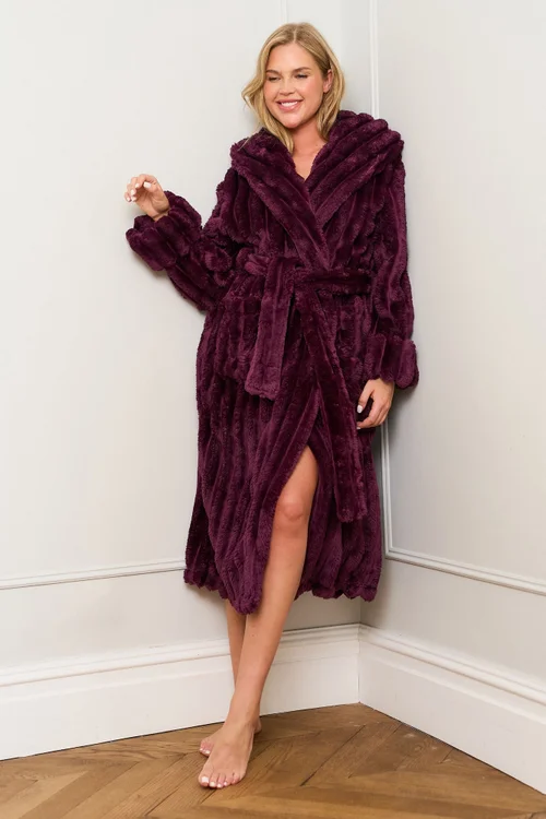 JimJam Burgundy Ribbed Dressing Gown - Large/Extra Large Image 1