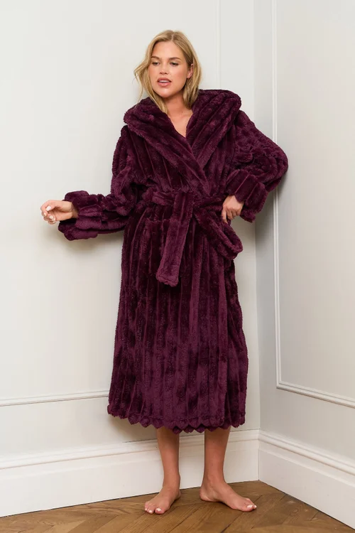 JimJam Burgundy Ribbed Dressing Gown - Large/Extra Large Image 3