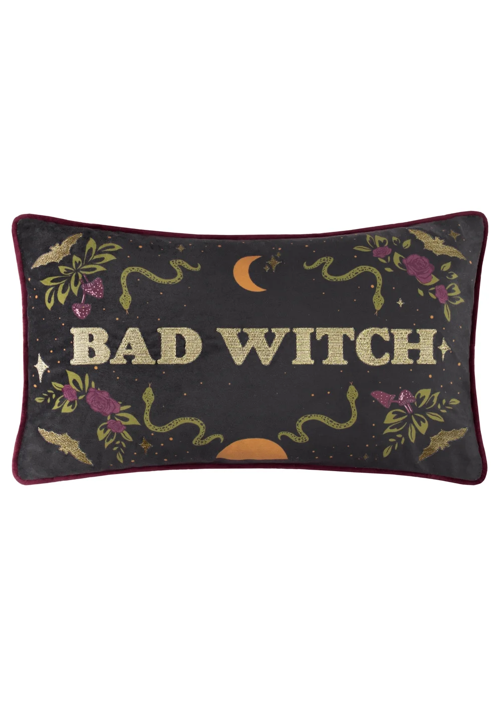 Furn Bad Witch Embroidered Velvet Black Magic Cushion - 30 x 50cm Image 2