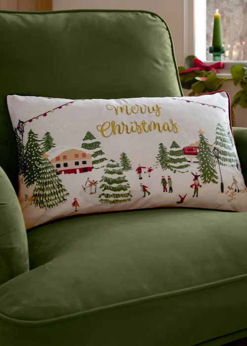 Furn Joy To All Embroidered Velvet Snow Berry Cushion - 30 x 50cm Image 1