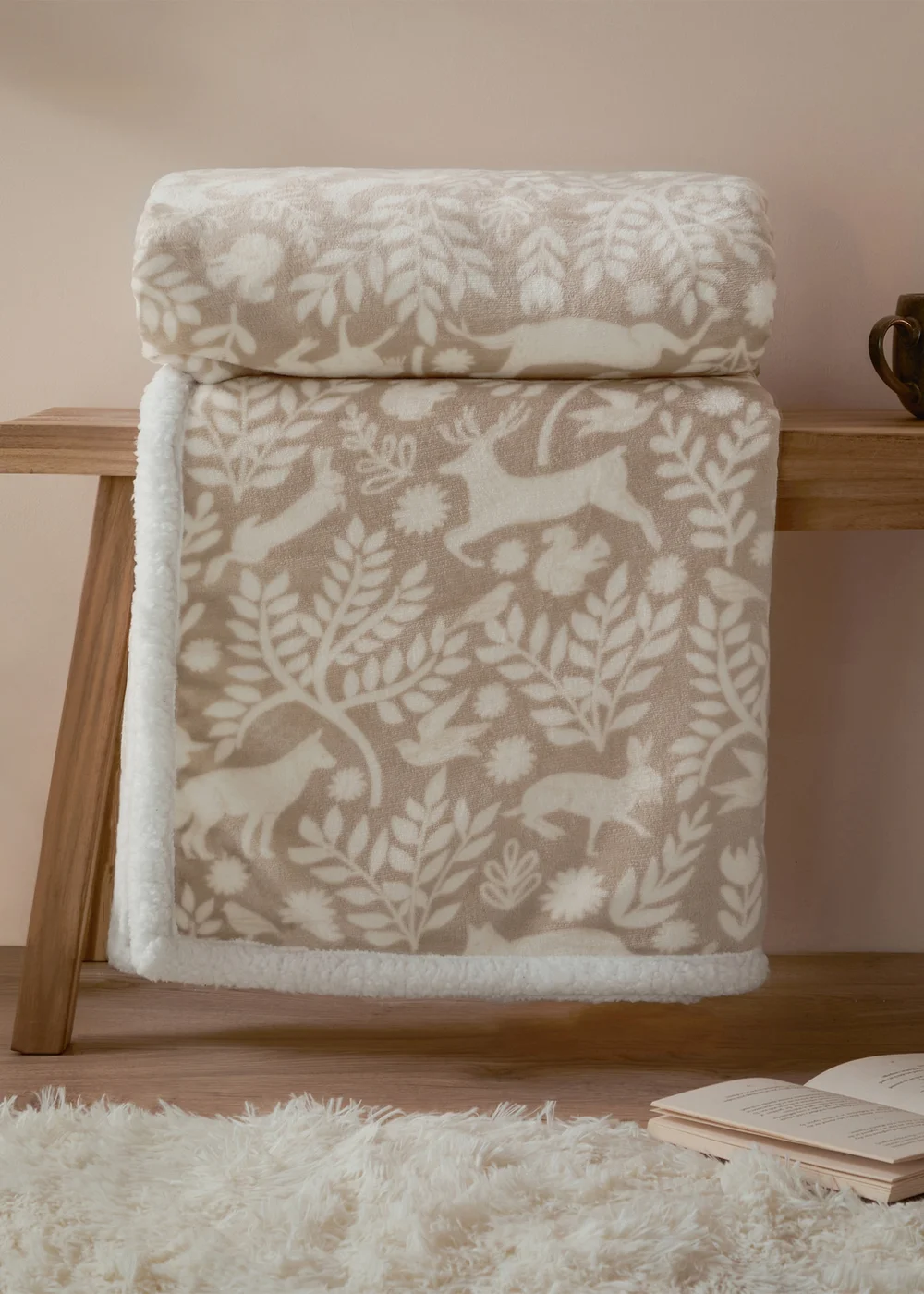 Furn Brown Skandi Woodland Sherpa Fleece Sable Throw - 140cm x 180cm Image 2