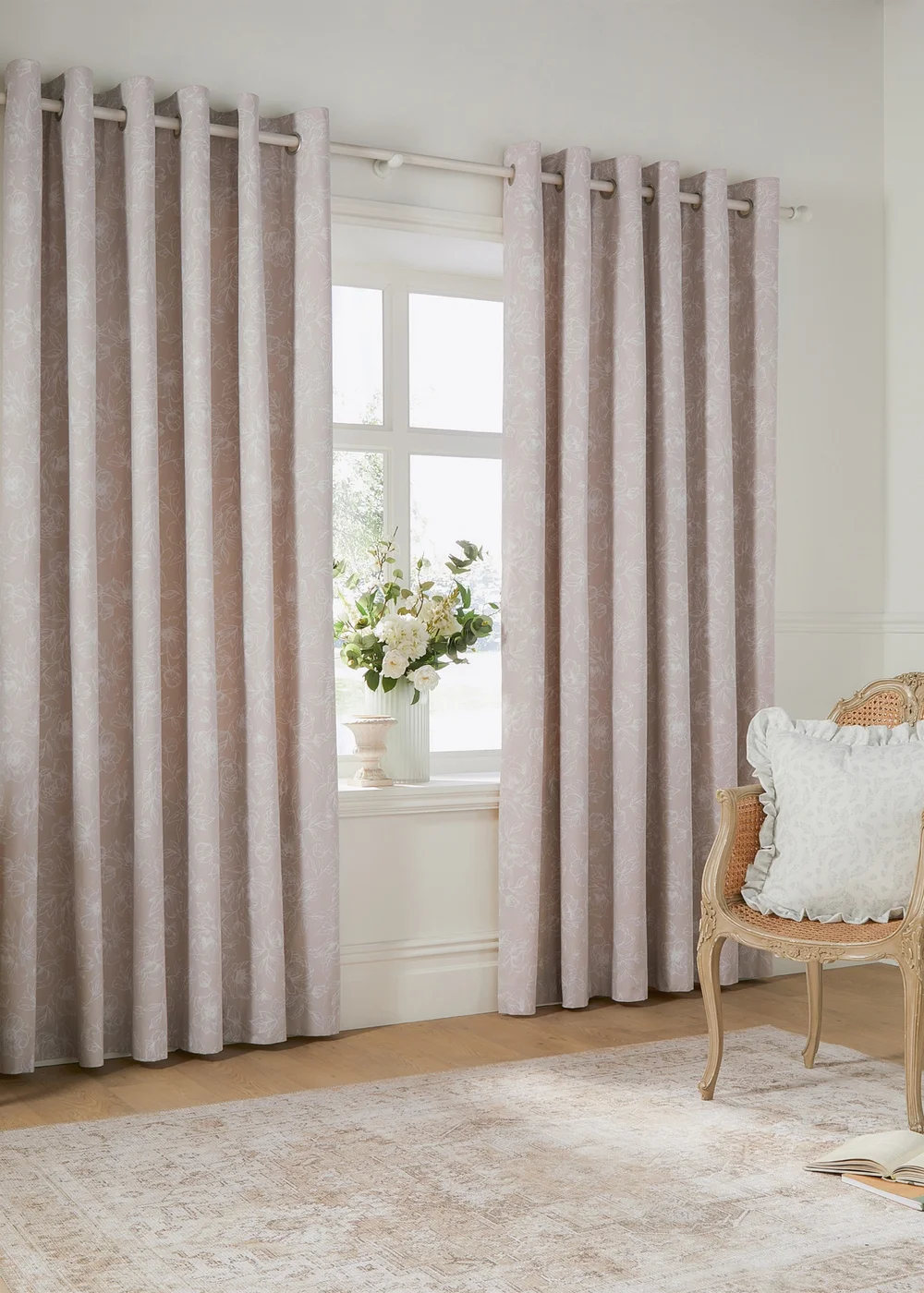 Wylder Nature Bella Floral Lined Natural Eyelet Curtain Pair - 46W X 54D (117x137cm Image 2