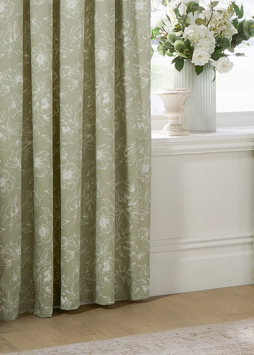 Wylder Nature Bella Floral Lined Sage Pencil Pleat Curtain Pair - 46W X 54D (117x137cm Image 4