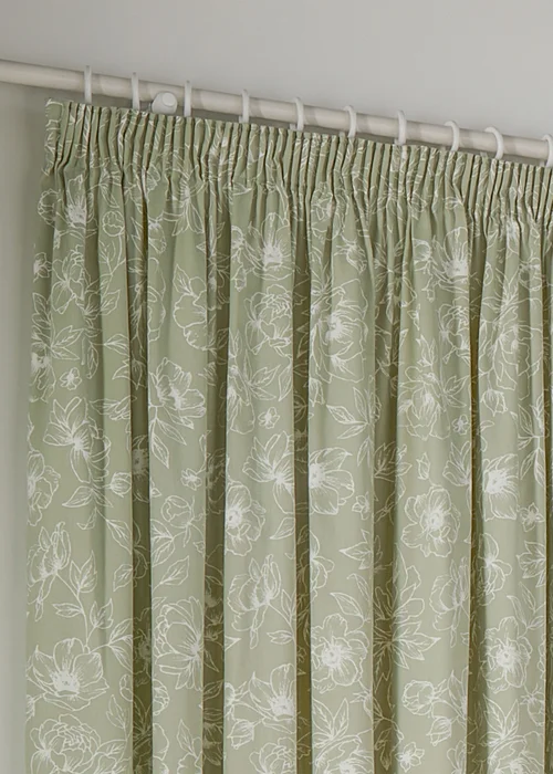 Wylder Nature Bella Floral Lined Sage Pencil Pleat Curtain Pair - 46W X 54D (117x137cm Image 3