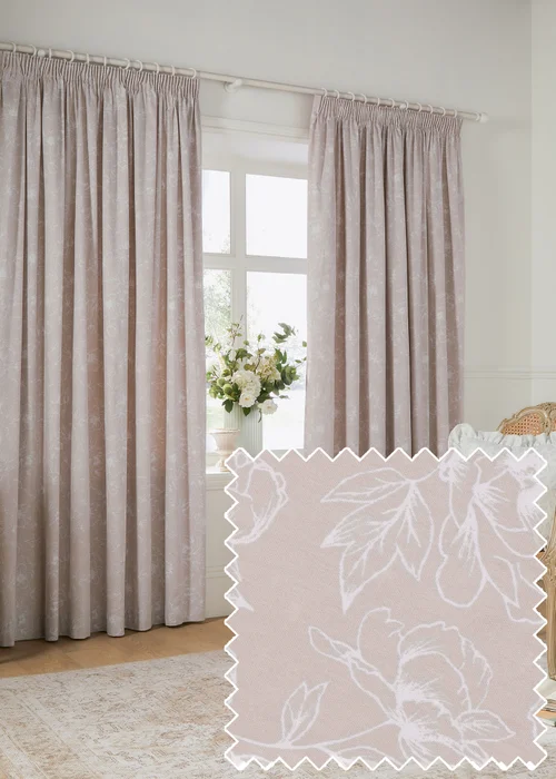 Wylder Nature Bella Floral Lined Natural Pencil Pleat Curtain Pair - 46W X 54D (117x137cm Image 1