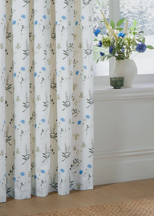 Wylder Nature Meadow 100% Cotton Lined White Pencil Pleat Curtain Pair - 66W X 54D (168x137cm) Image 4