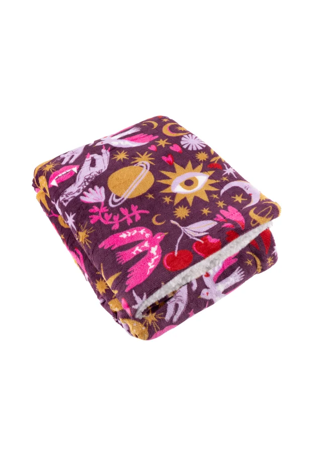 Furn Enchanted Printed Sherpa Fleece Pink Throw