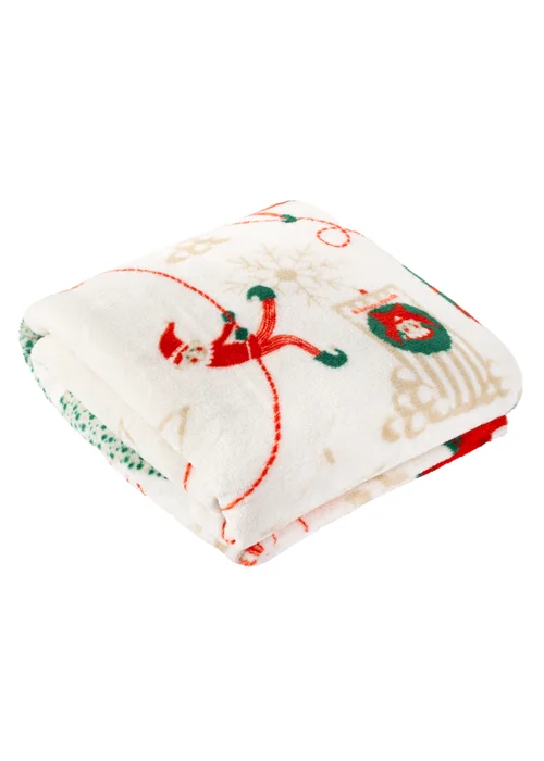 Duvet Day Elfie Printed Fleece Cream/Mint Throw - 140cm x 180cm Image 2