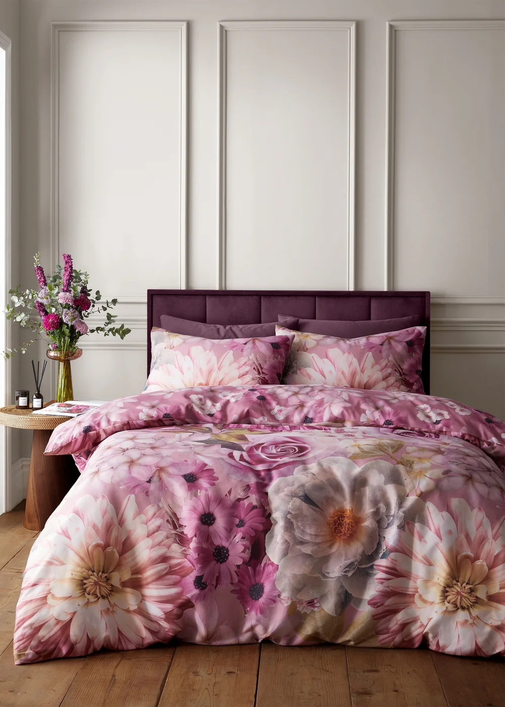 RHS x Catherine Lansfield Rosemoor Floral So Soft Duvet Cover Set Pink - Single Image 1