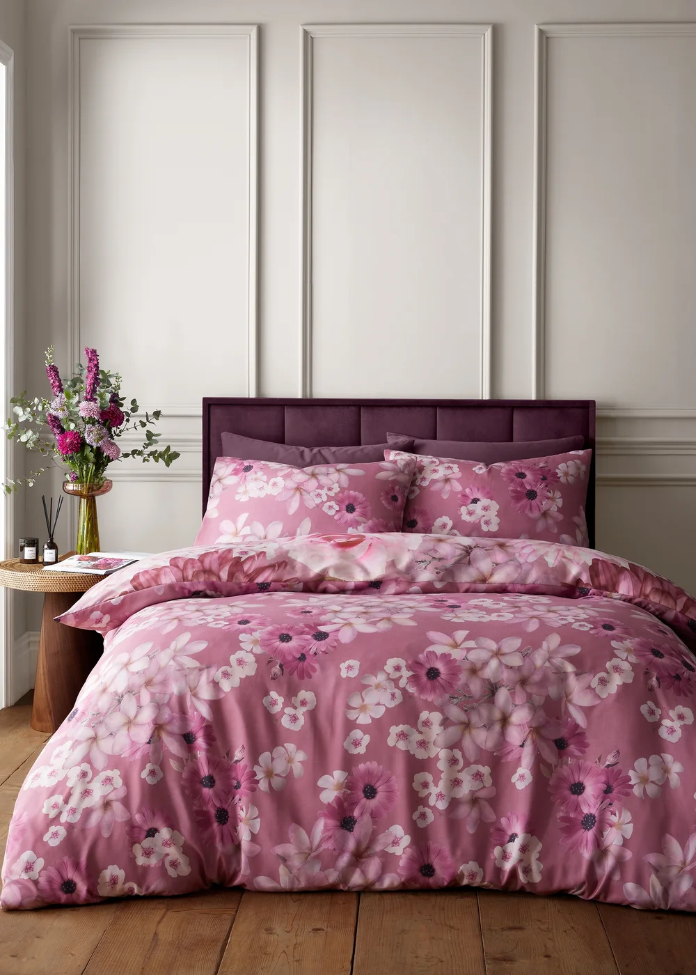 RHS x Catherine Lansfield Rosemoor Floral So Soft Duvet Cover Set Pink - Single Image 2