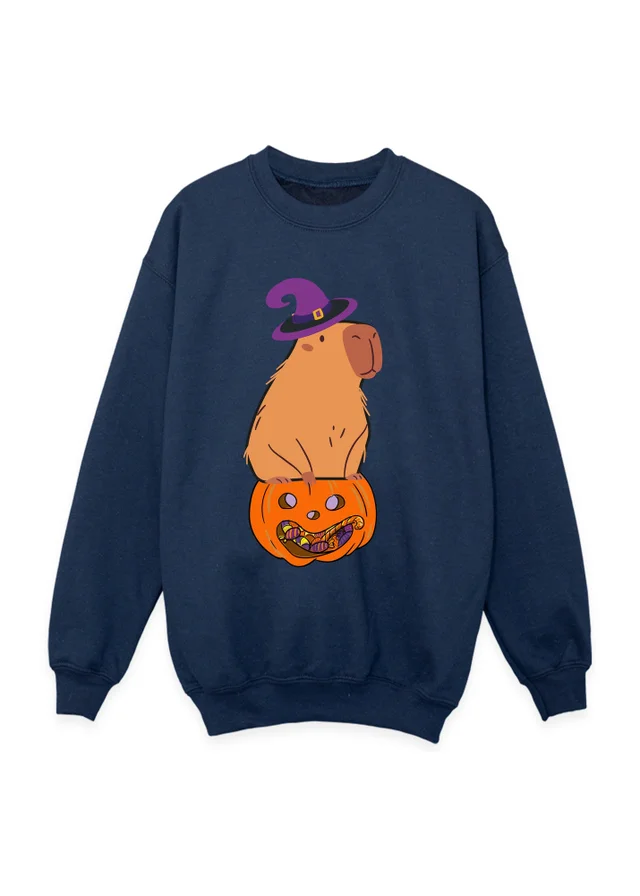 Ada & Ted Brands In Capybara Pumpkin Girls Navy Blue Graphic Sweatshirt (Age 3-13 Years)