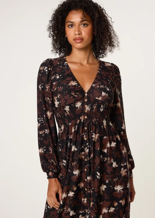 Blue Vanilla Brown Button Front Midi Dress - S/M Image 2