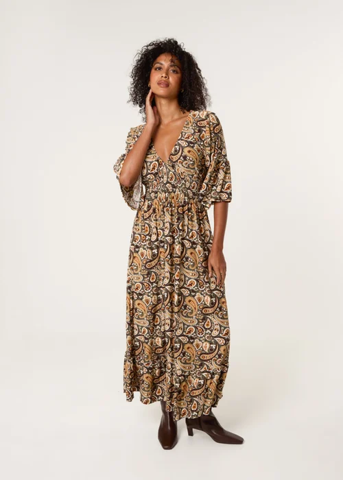 Blue Vanilla Khaki V Neck Midi Dress - S/M Image 1