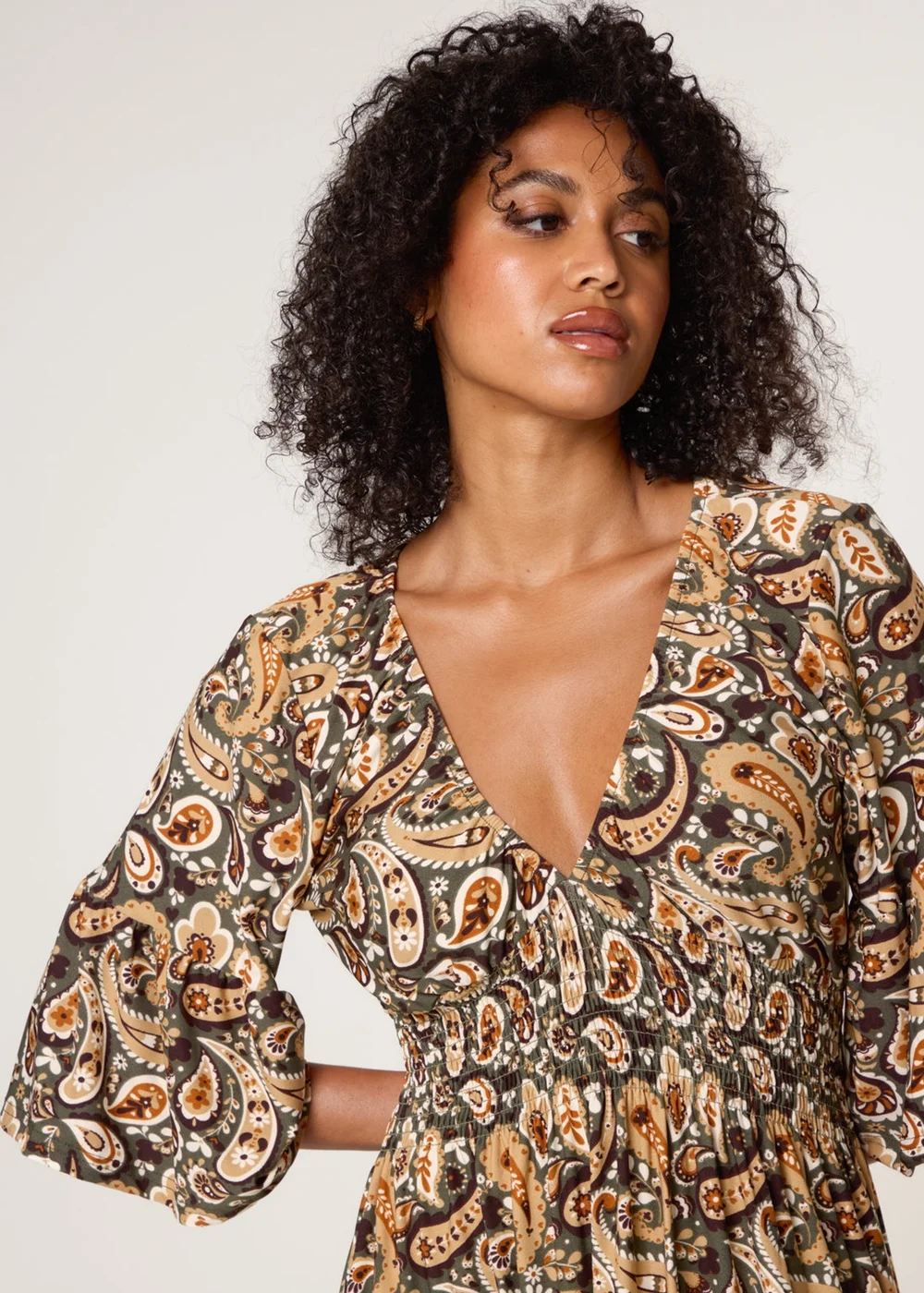 Blue Vanilla Khaki V Neck Midi Dress - S/M Image 2