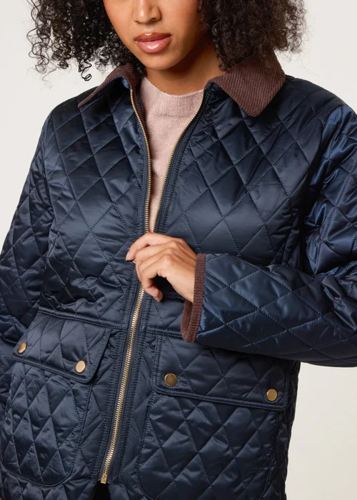 Blue Vanilla Navy Diamond Quilted Cord Collar Coat - M Image 3