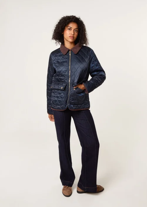 Blue Vanilla Navy Diamond Quilted Cord Collar Coat - M Image 2