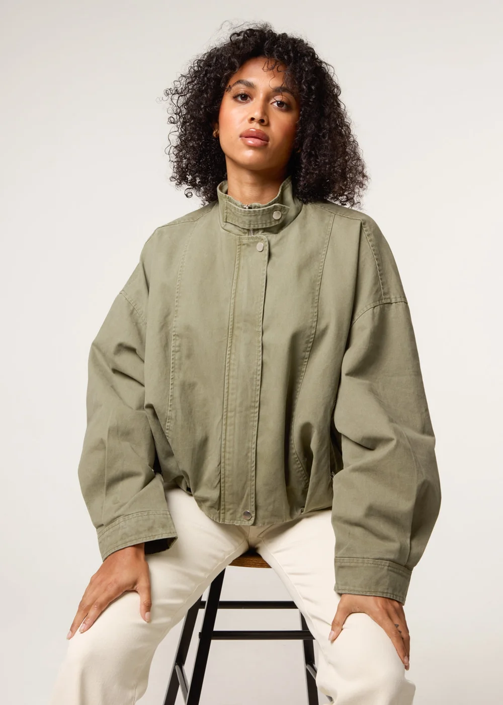 Blue Vanilla Khaki Bomber Jacket - L Image 1