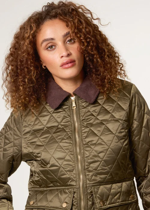 Blue Vanilla Khaki Diamond Quilted Cord Collar Coat - XL Image 2