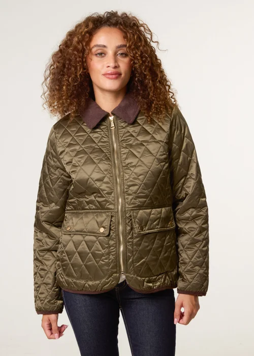 Blue Vanilla Khaki Diamond Quilted Cord Collar Coat - XL Image 3