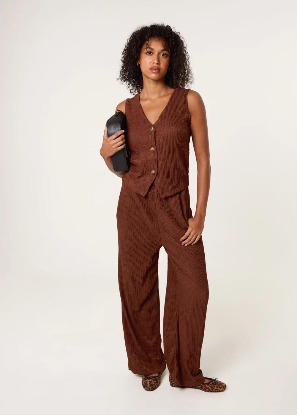 Blue Vanilla Brown Crinkle Button Front Waistcoat - Medium Image 2