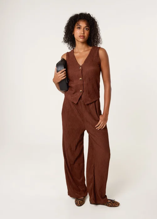 Blue Vanilla Brown Crinkle Button Front Waistcoat - Medium Image 2