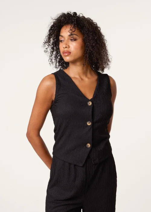 Blue Vanilla Black Crinkle Button Front Waistcoat - Small Image 1