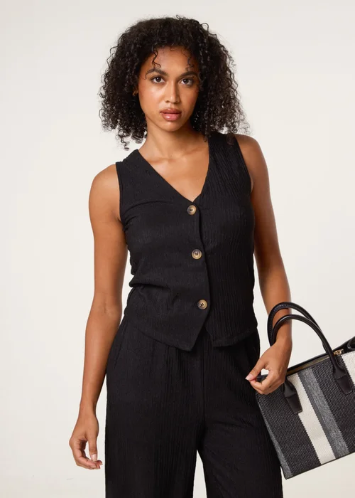 Blue Vanilla Black Crinkle Button Front Waistcoat - Small Image 3