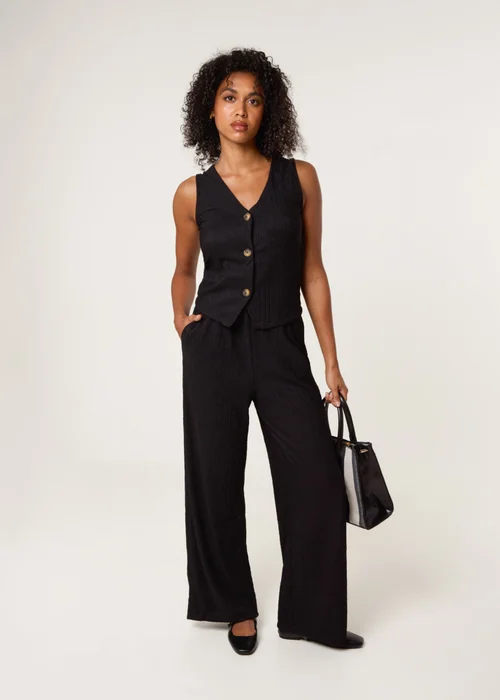 Blue Vanilla Black Crinkle Button Front Waistcoat - Small Image 2