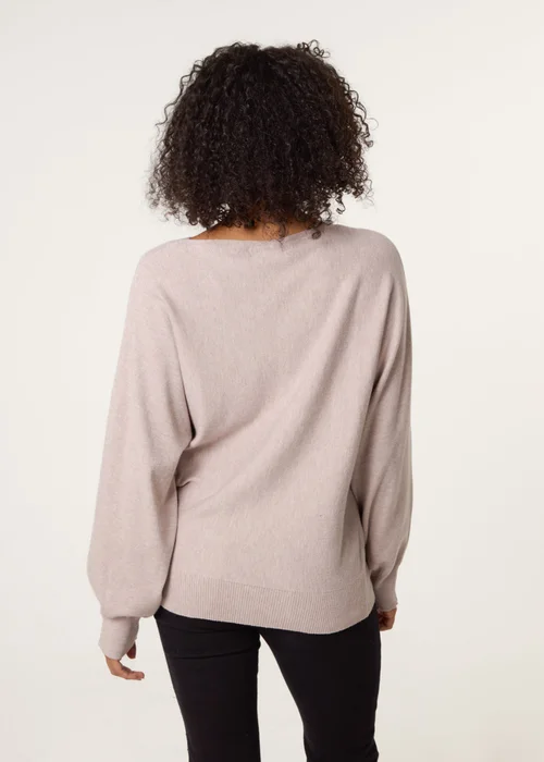 Blue Vanilla Beige Pearl Flower Detailed Soft Touch Jumper - Small/Medium Image 4