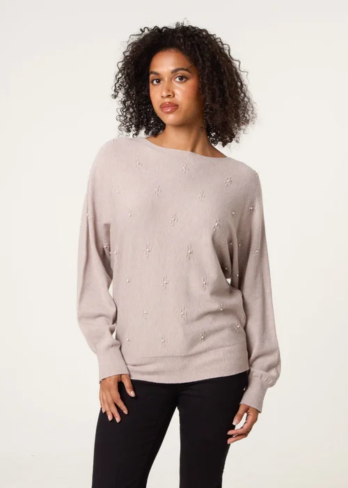 Blue Vanilla Beige Pearl Flower Detailed Soft Touch Jumper - Small/Medium Image 1