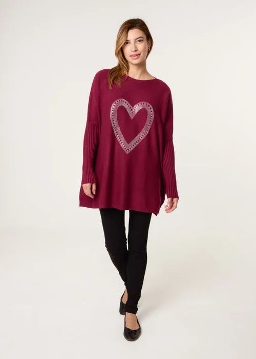 Blue Vanilla Red Heart Diamante Oversized Jumper - One Size Image 3