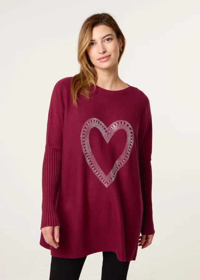 Blue Vanilla Red Heart Diamante Oversized Jumper