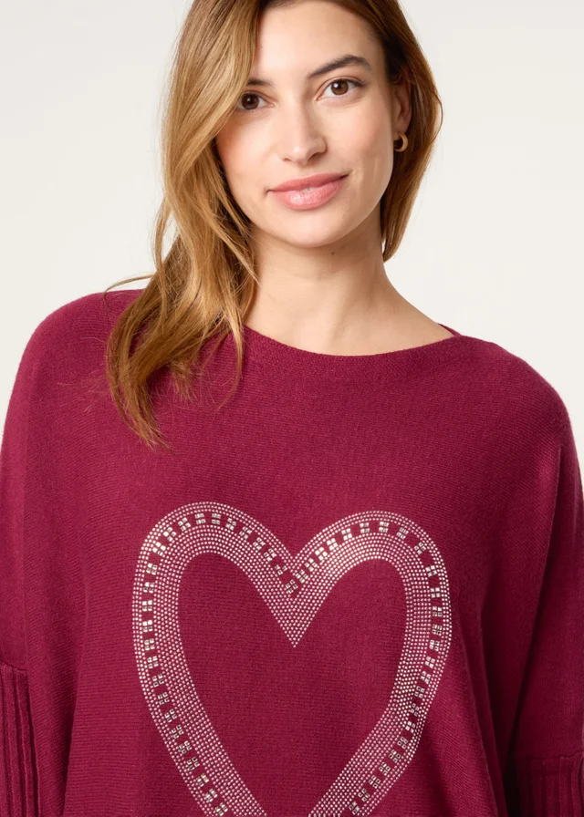 Blue Vanilla Red Heart Diamante Oversized Jumper