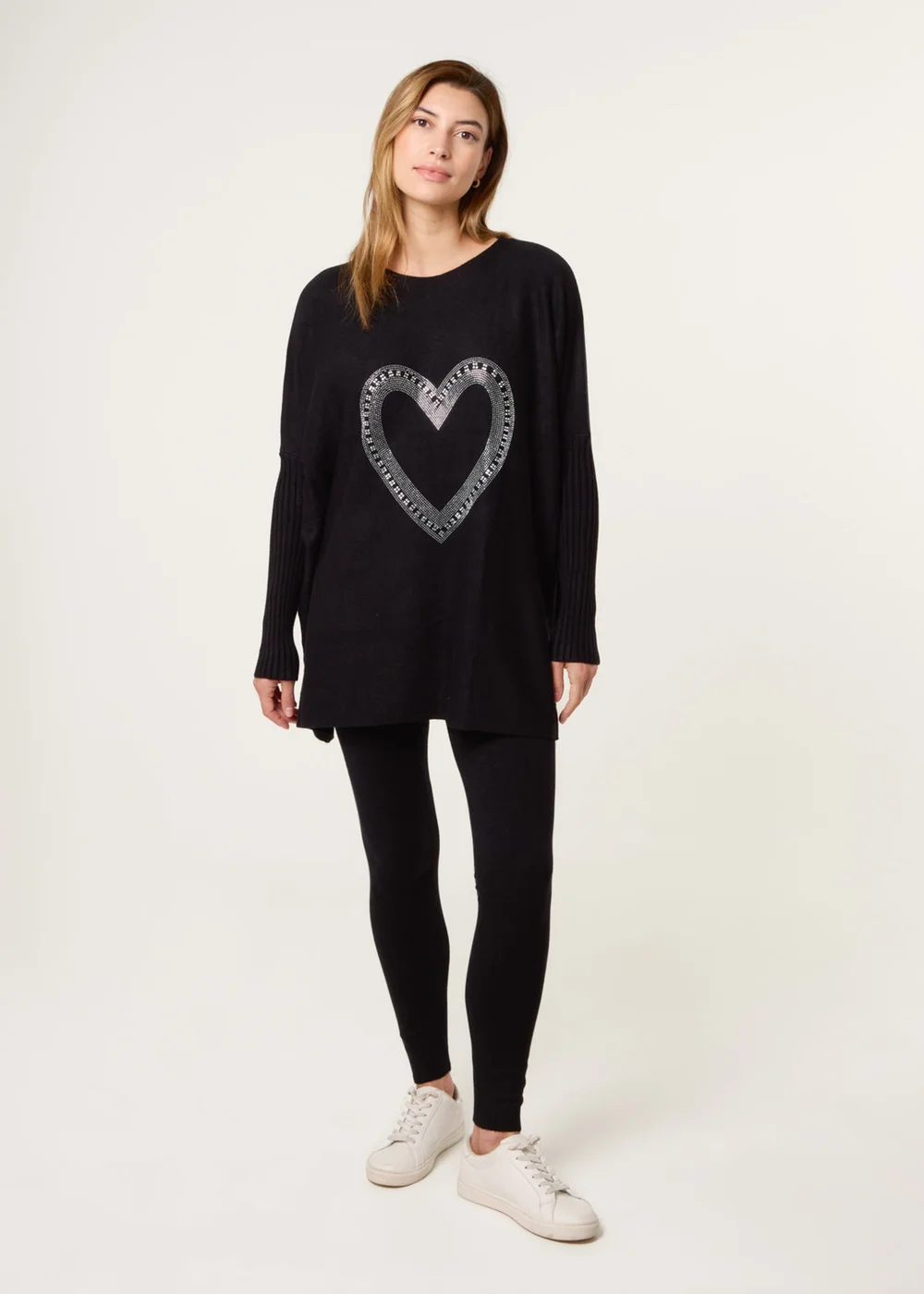 Blue Vanilla Black Heart Diamante Oversized Jumper - One Size Image 1