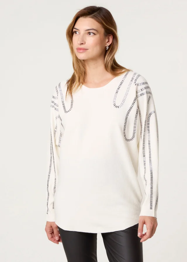 Blue Vanilla Ivory Embellished Shoulder Jumper