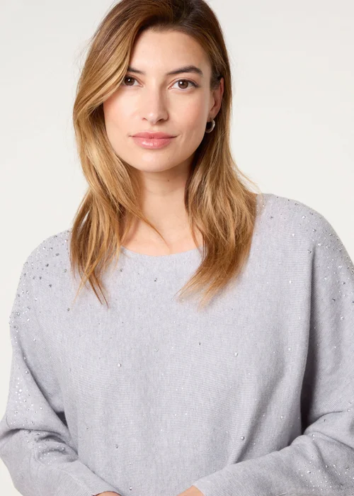 Blue Vanilla Grey Long Sleeve Diamante Detailed Batwing Jumper - Medium/Large Image 2