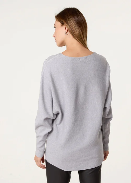 Blue Vanilla Grey Long Sleeve Diamante Detailed Batwing Jumper - M/L Image 5