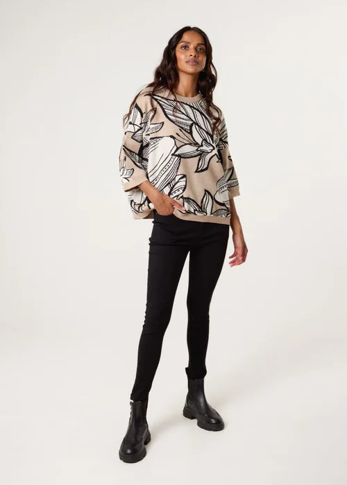 Blue Vanilla Beige Flower Pattern Jumper - One Size Image 1